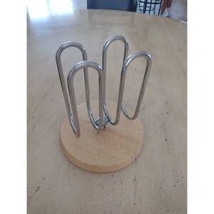 Vintage Napkin Holder Retro Diner Kitchen Decor Wooden Base Chrome Silver Holder